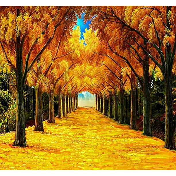 5x7ft Autumn Yellow Tree Grass Photography Background Computer-Printed Vinyl Backdrops 